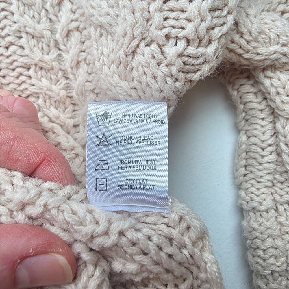Saltwater Luxe Sweater Cable Knit Tan Boho Cropped Oversized Beach Neutral M - Picture 4 of 7